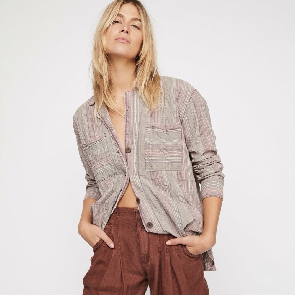 Free People Seersucker Striped Button-Up Shirt